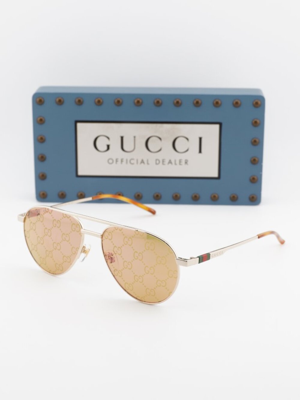 Gucci GG1679S 002 Aviator Sunglasses - Shiny Gold\Yellow with GG Logo Pattern